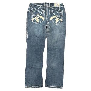 Y2K Laguna Beach Flap Embroidered Faded Low Rise Bootcut Flared Jeans